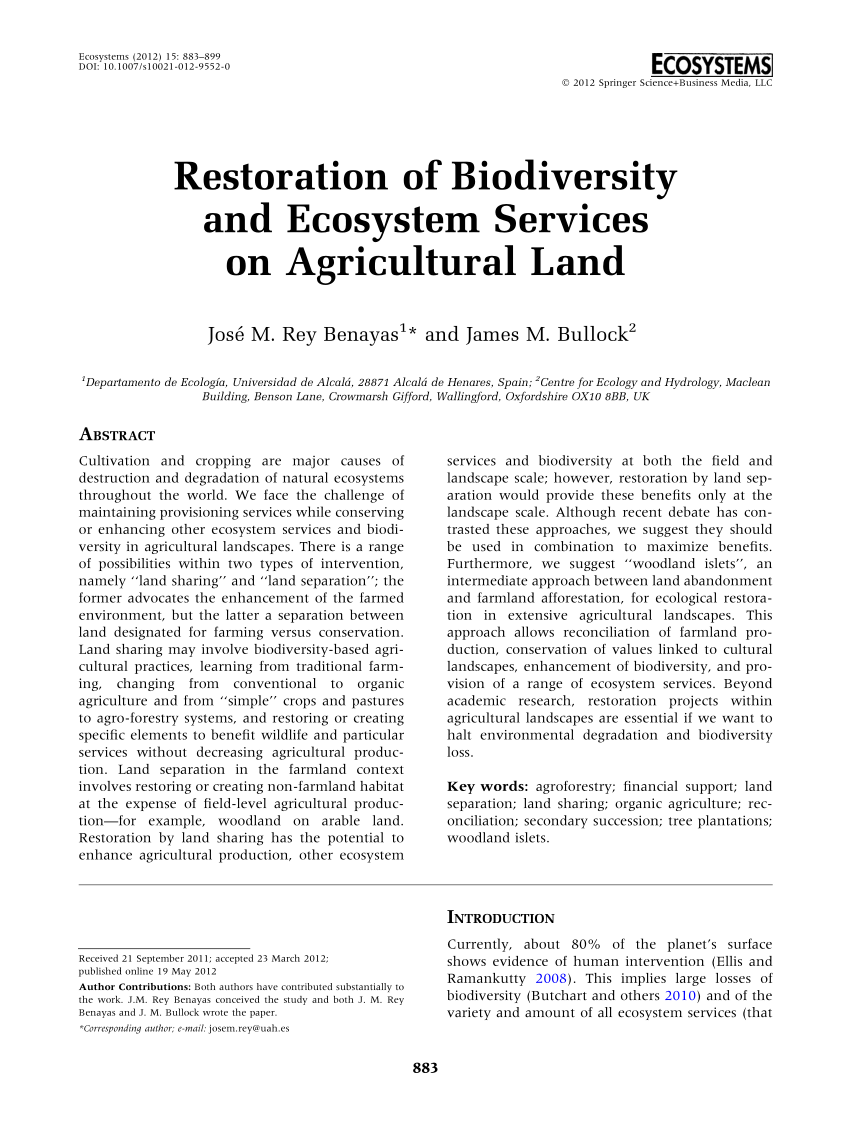 PDF) Restoration of Biodiversity and Ecosystem Services on 