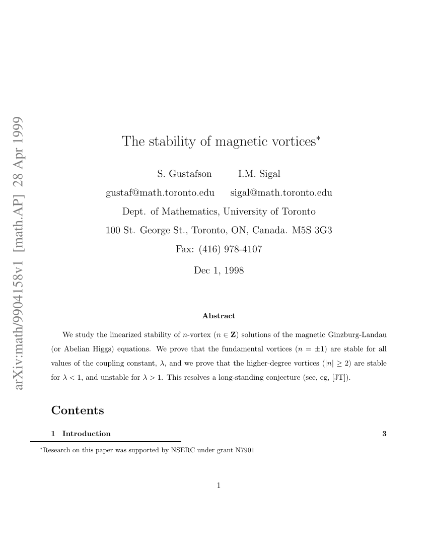 PDF The Stability of Magnetic Vortices