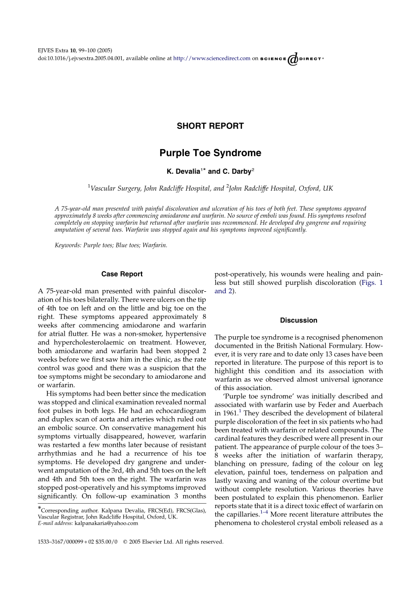 (PDF) Purple Toe Syndrome