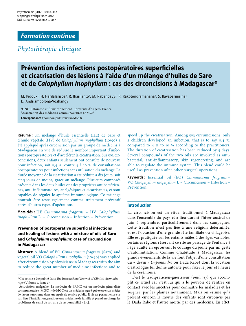 Michel Pidoux, études et huiles essentielles de Madagascar