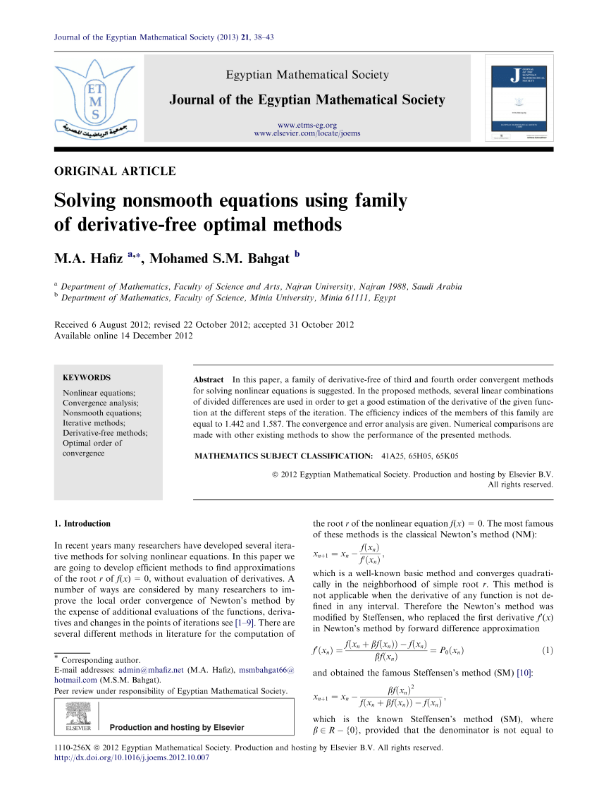 Pdf Solving Nonsmooth Equations Using Family Of Derivative Free Optimal Methods