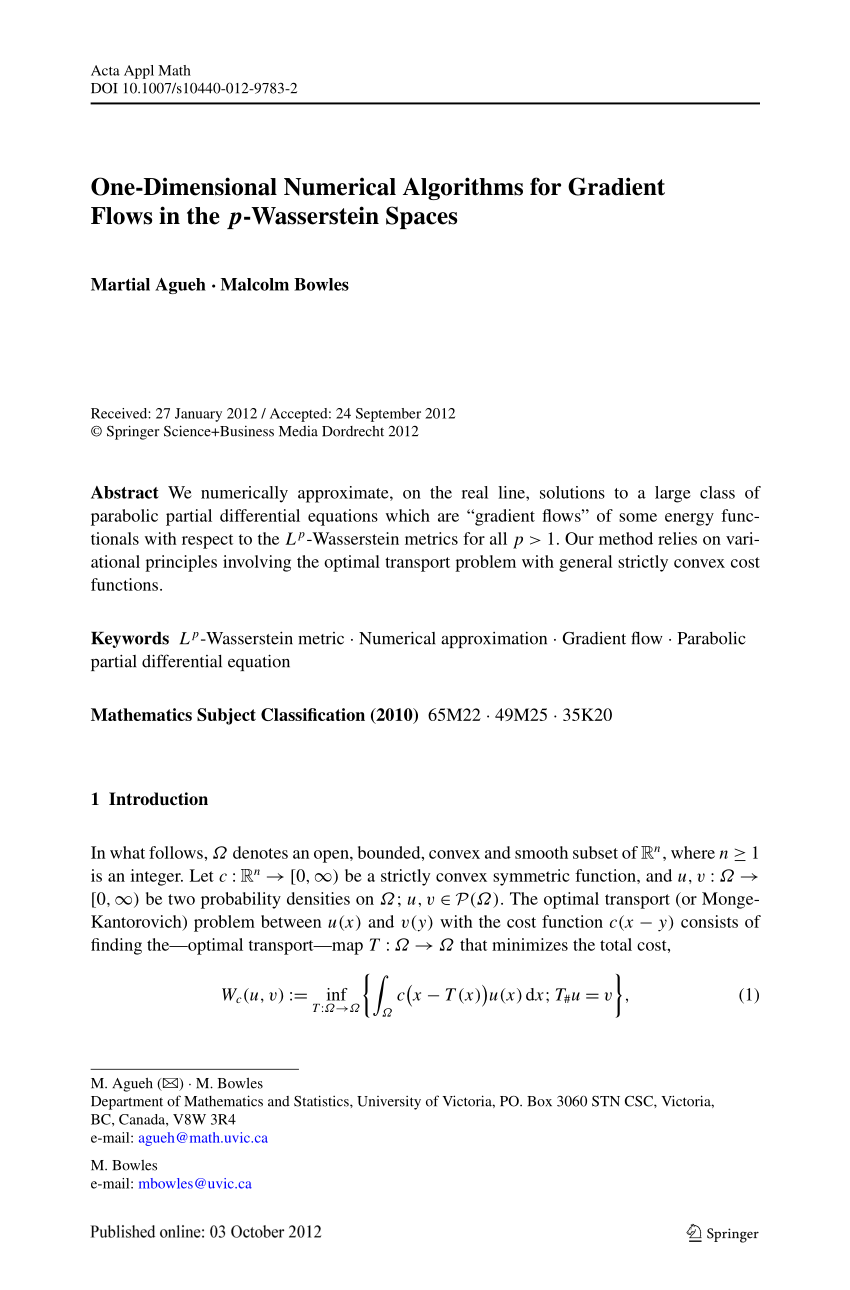 Pdf One Dimensional Numerical Algorithms For Gradient Flows In The P Wasserstein Spaces