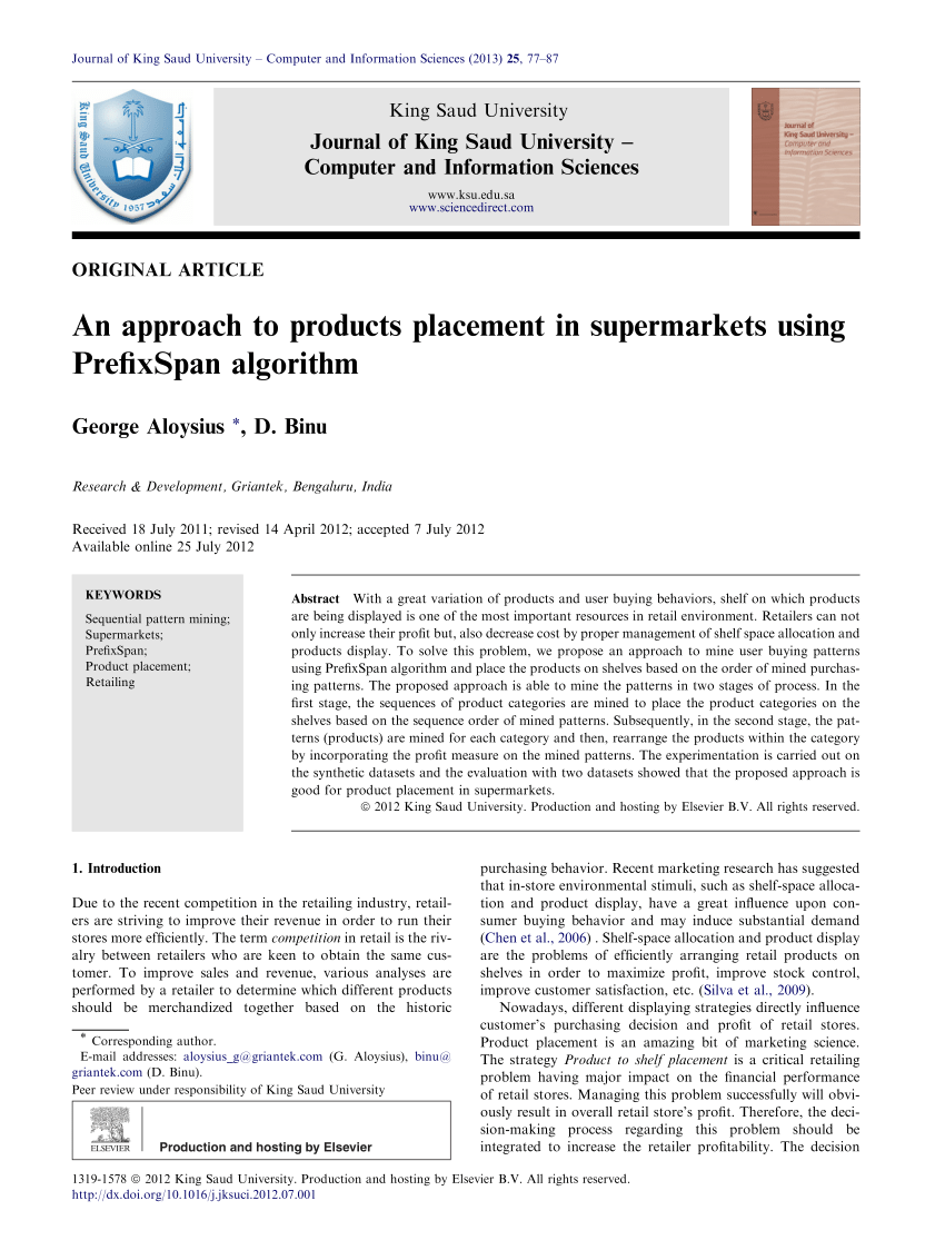 PDF) An approach to products placement in supermarkets using