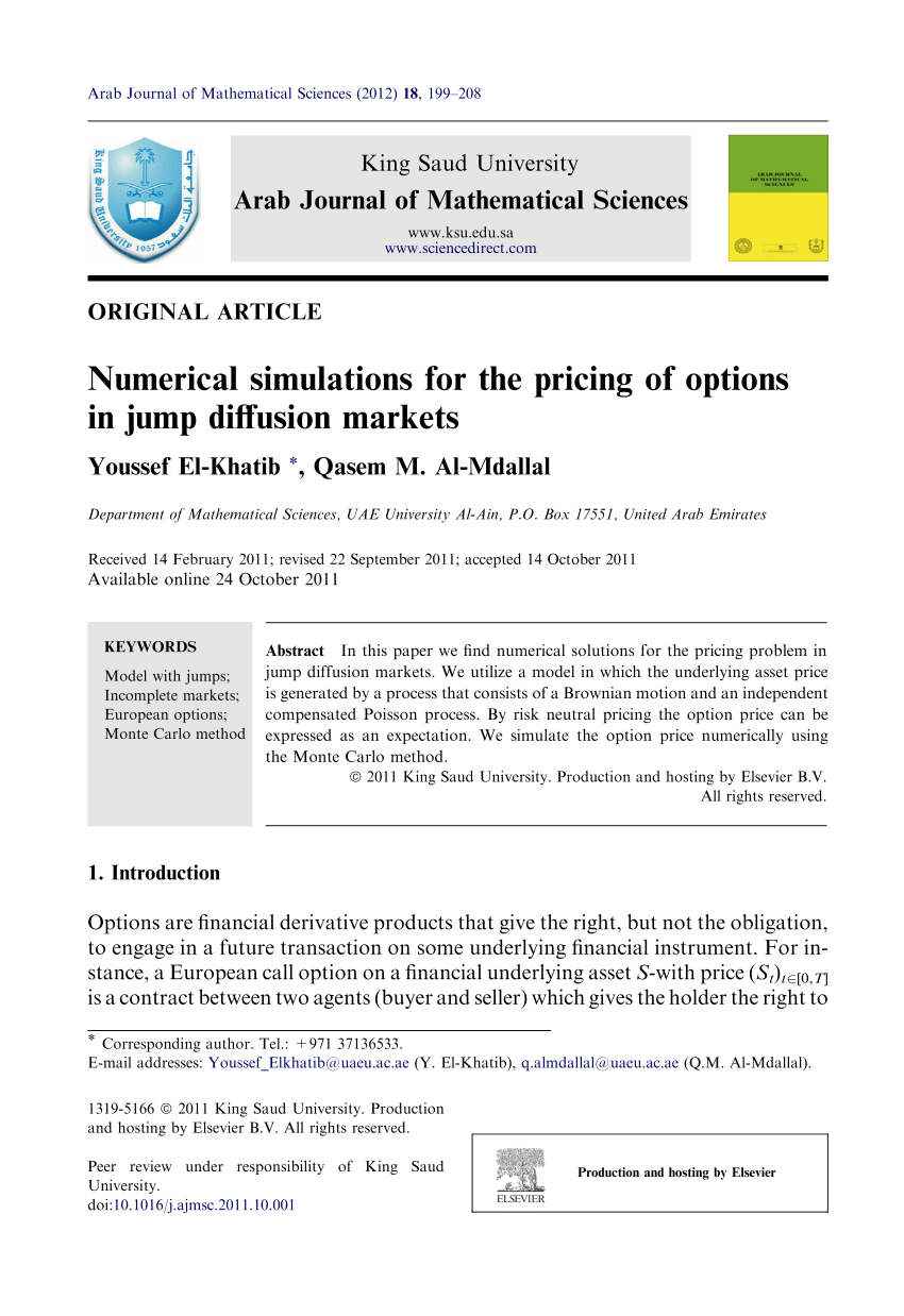 Pdf Numerical Simulations For The Pricing Of Options In Jump Diffusion Markets