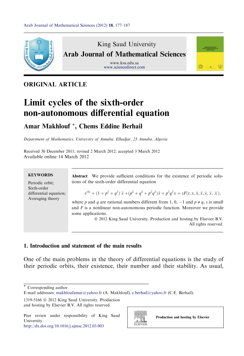 Pdf Limit Cycles Of The Sixth Order Non Autonomous Differential Equation