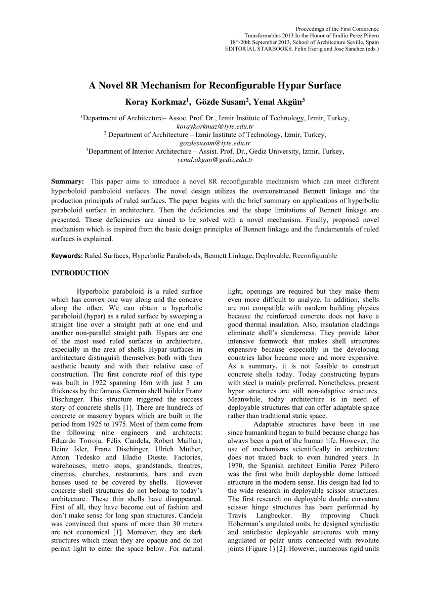 (PDF) A Novel 8R Mechanism For Reconfigurable Hypar Surface