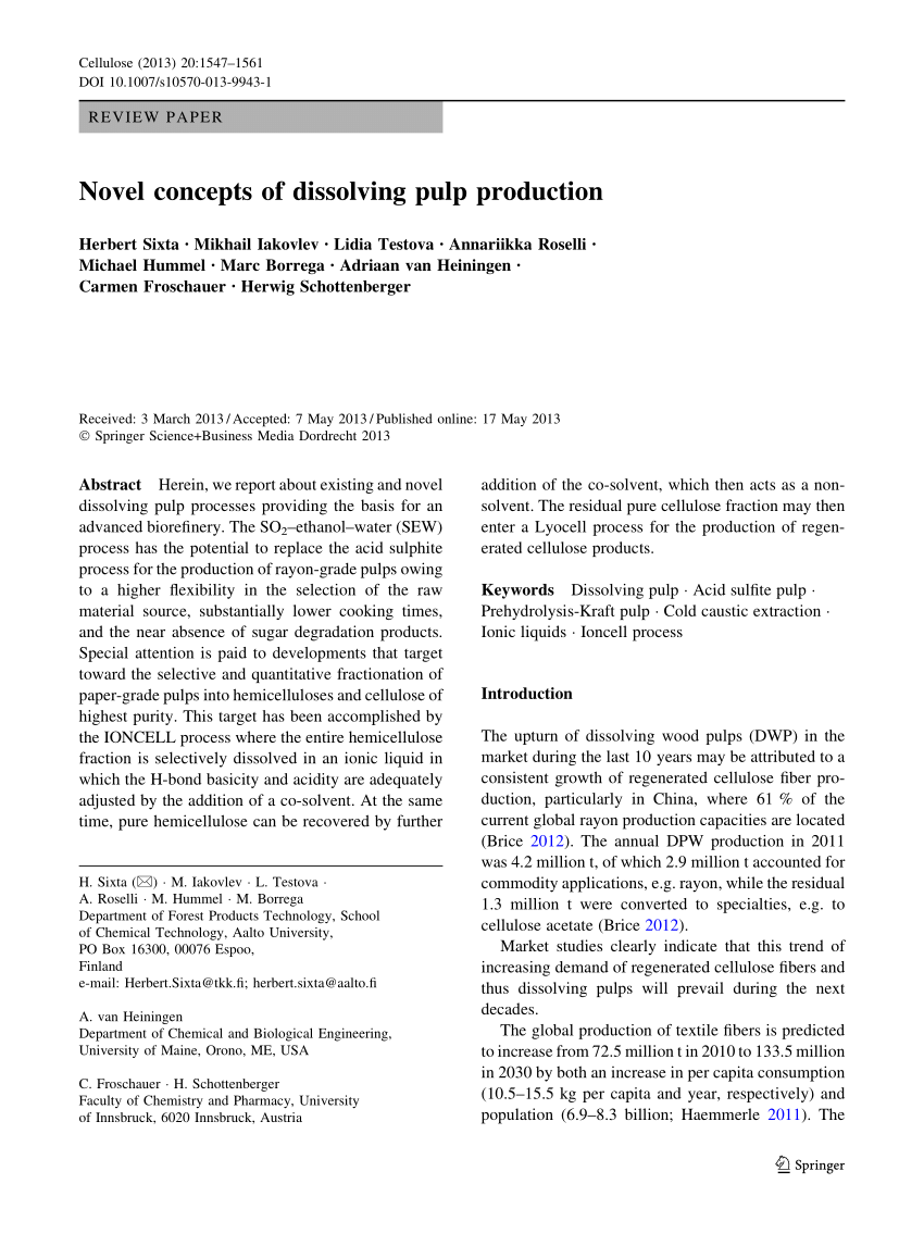 strimmel Kritisere Klimaanlæg PDF) Novel concepts of dissolving pulp production