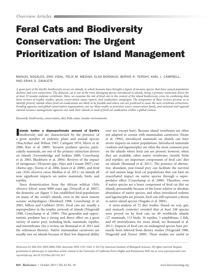 Pdf Feral Cats And Biodiversity Conservation The Urgent
