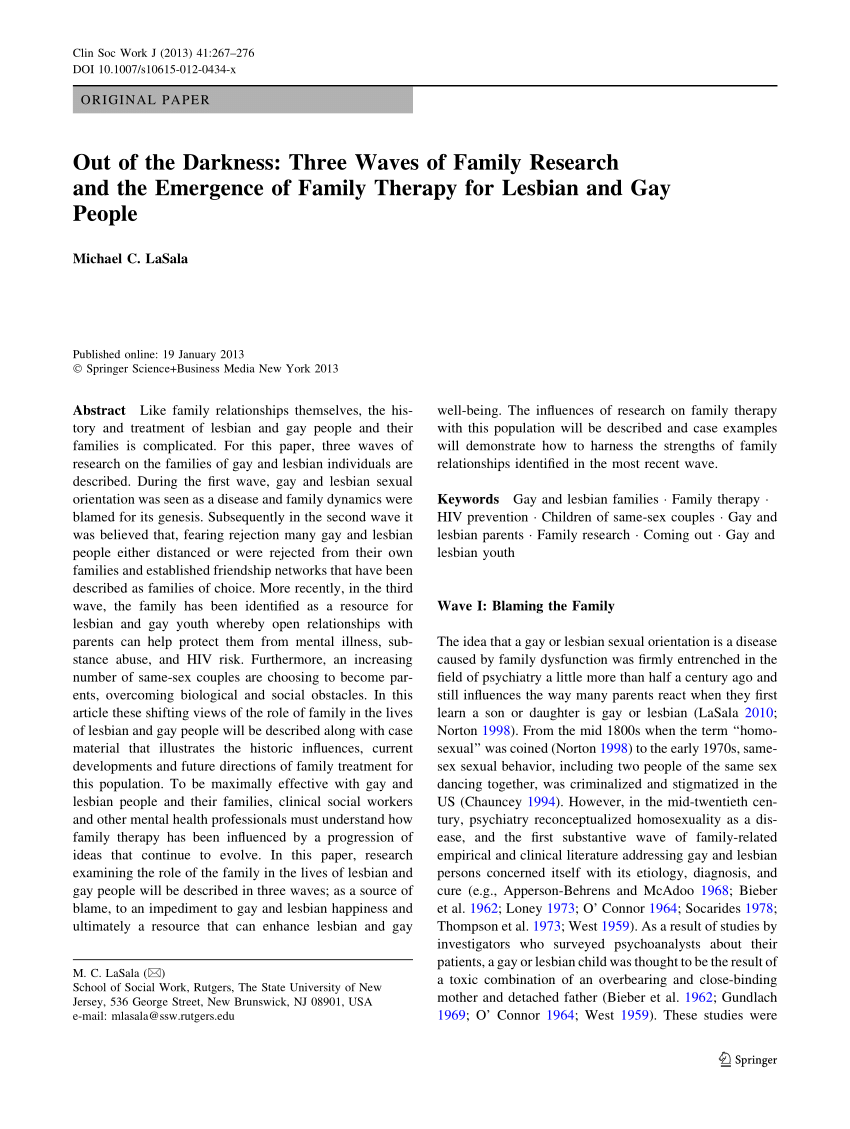 PDF) Out of the Darkness: Three Waves of Family Research and the Emergence  of Family Therapy for Lesbian and Gay People