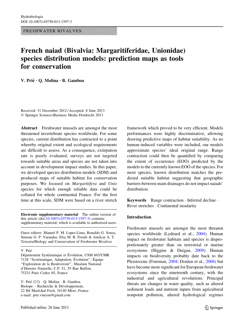 Pdf French Naiad Bivalvia Margaritiferidae Unionidae