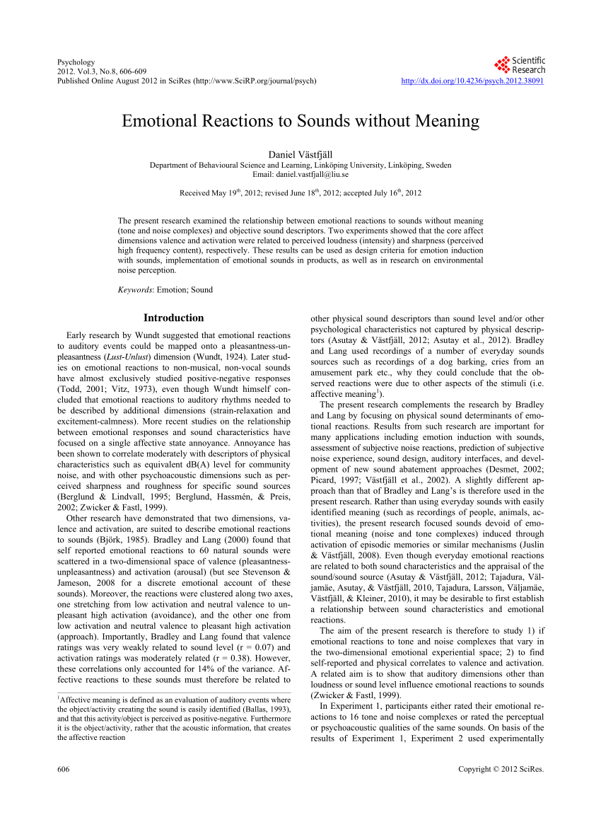 Pdf Emotional Reactions To Sounds Without Meaning