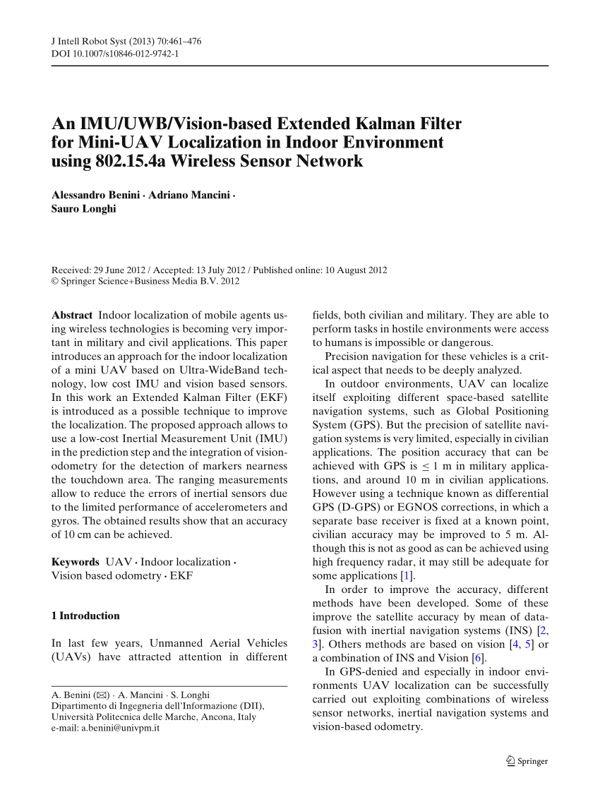 Pdf An Imu Uwb Vision Based Extended Kalman Filter For Mini Uav Localization In Indoor Environment Using 802 15 4a Wireless Sensor Network