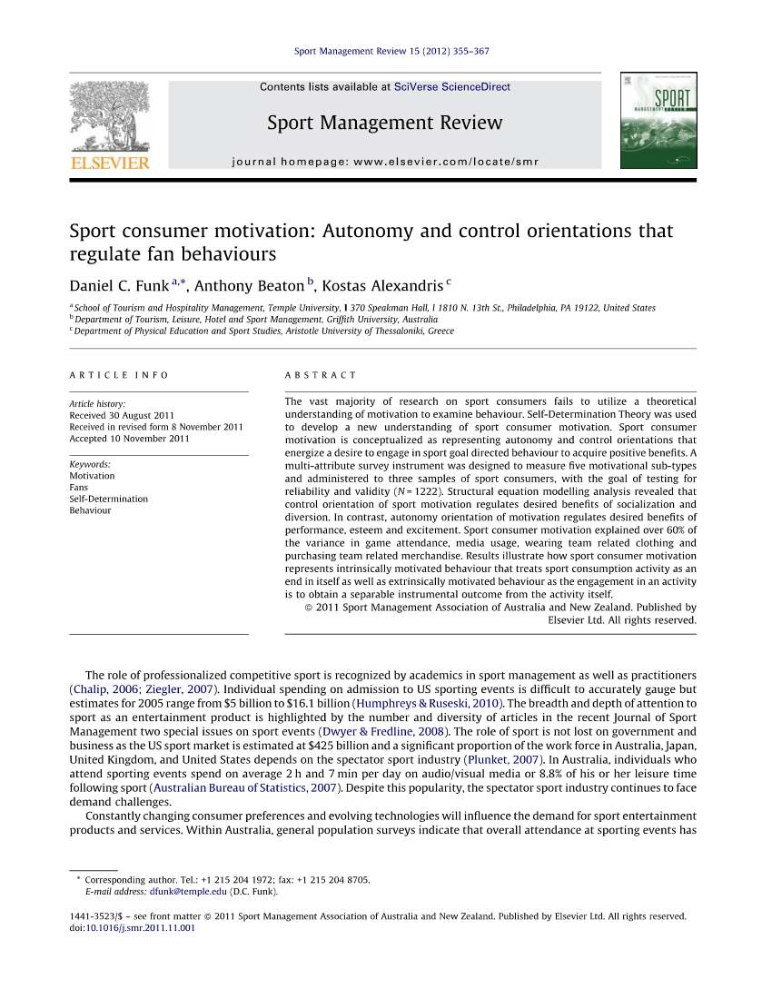 Pdf Sport Consumer Motivation Autonomy And Control Orientations That Regulate Fan Behaviours