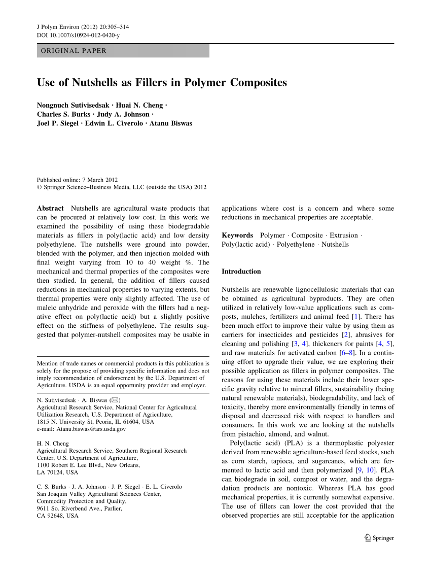 Pdf Use Of Nutshells As Fillers In Polymer Composites