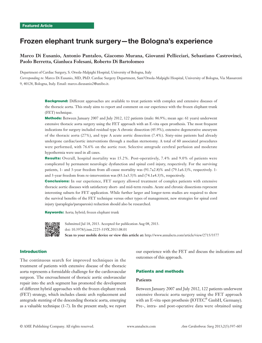 (PDF) Frozen elephant trunk surgery-the Bologna's experience