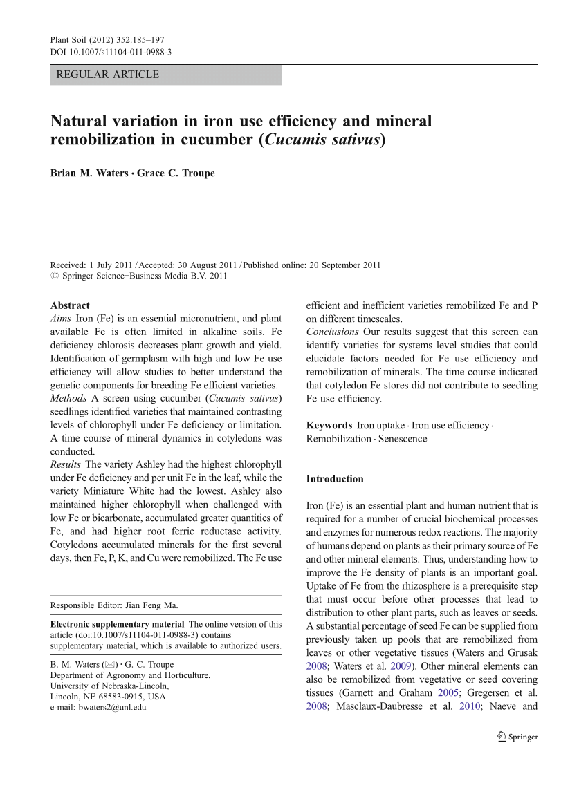 Pdf Natural Variation In Iron Use Efficiency And Mineral