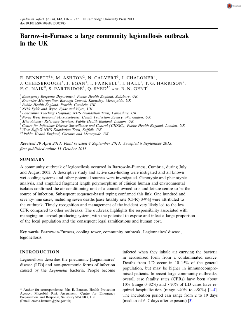 PDF Barrow in Furness A large community legionellosis outbreak