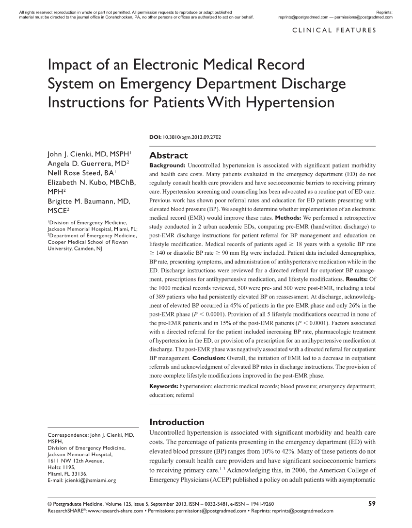 Pdf Impact Of An Electronic Medical Record System On