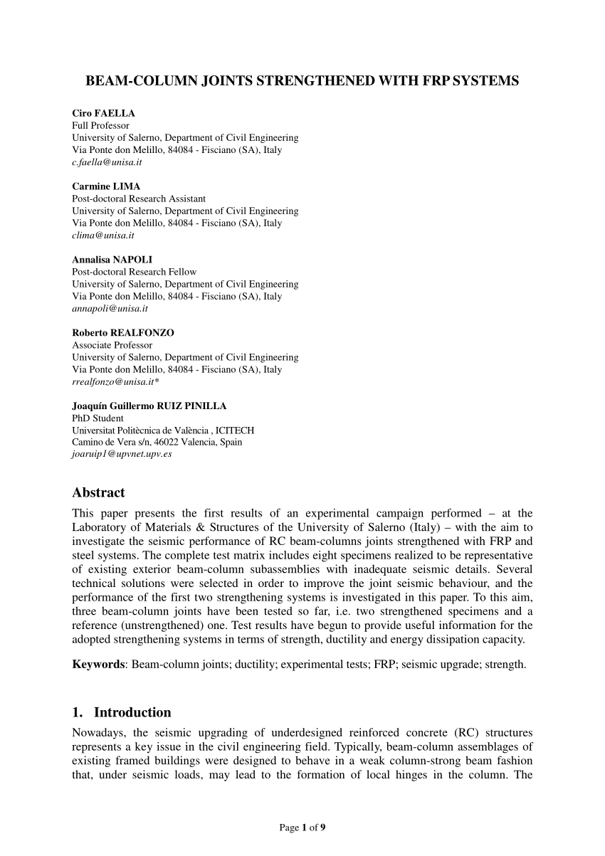 PDF Beam column joints strengthened with FRP systems