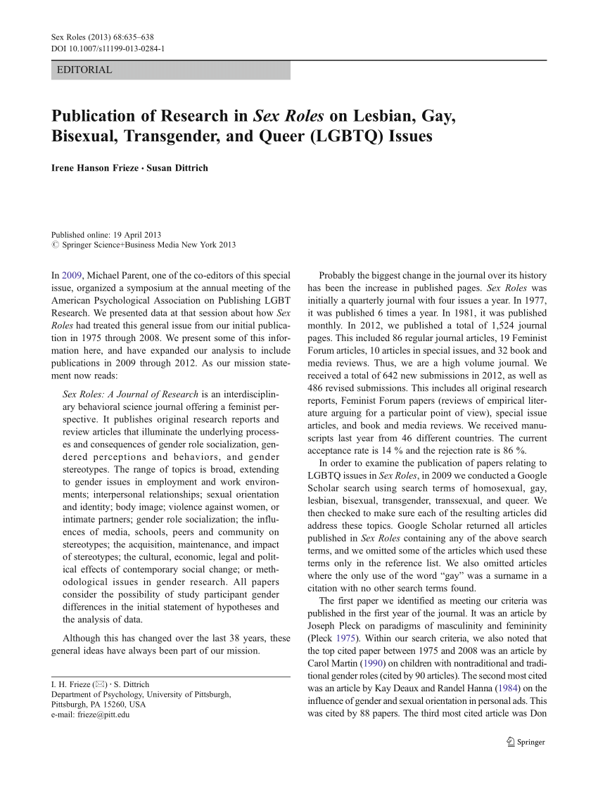PDF) Publication of Research in Sex Roles on Lesbian, Gay, Bisexual, Transgender, and Queer (LGBTQ) Issues