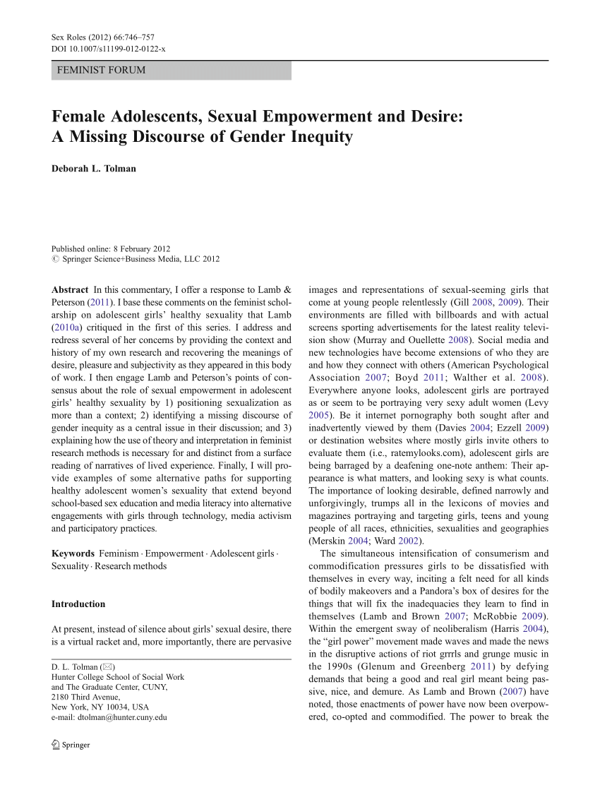 PDF) Female Adolescents, Sexual Empowerment and Desire: A Missing Discourse  of Gender Inequity