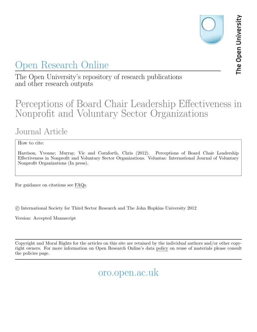 Pdf Perceptions Of Board Chair Leadership Effectiveness In