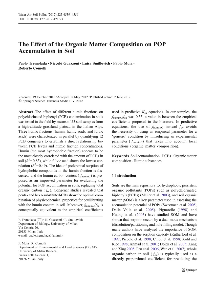 Pdf The Effect Of The Organic Matter Composition On Pop Accumulation In Soil