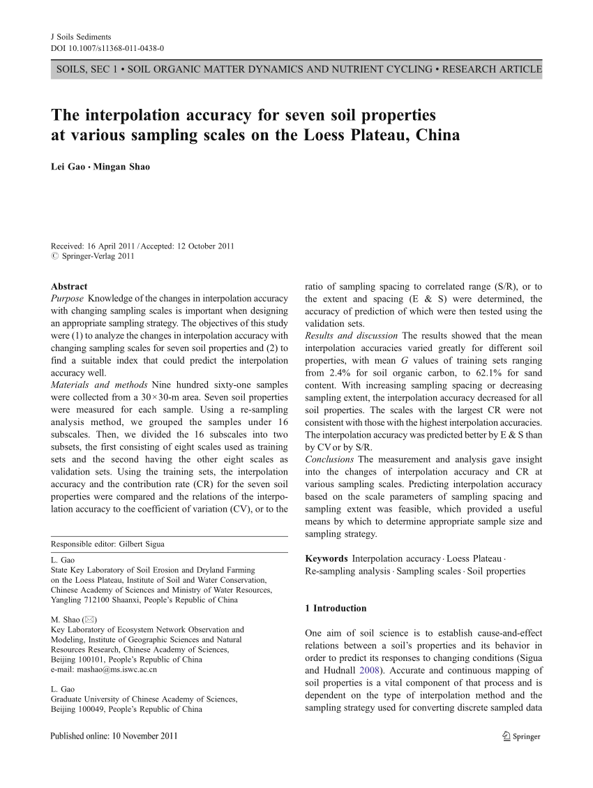 Pdf The Interpolation Accuracy For Seven Soil Properties At Various Sampling Scales On The Loess Plateau China
