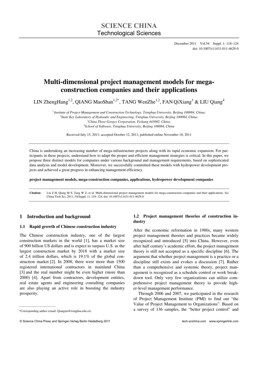 (PDF) Multi-dimensional project management models for mega ...