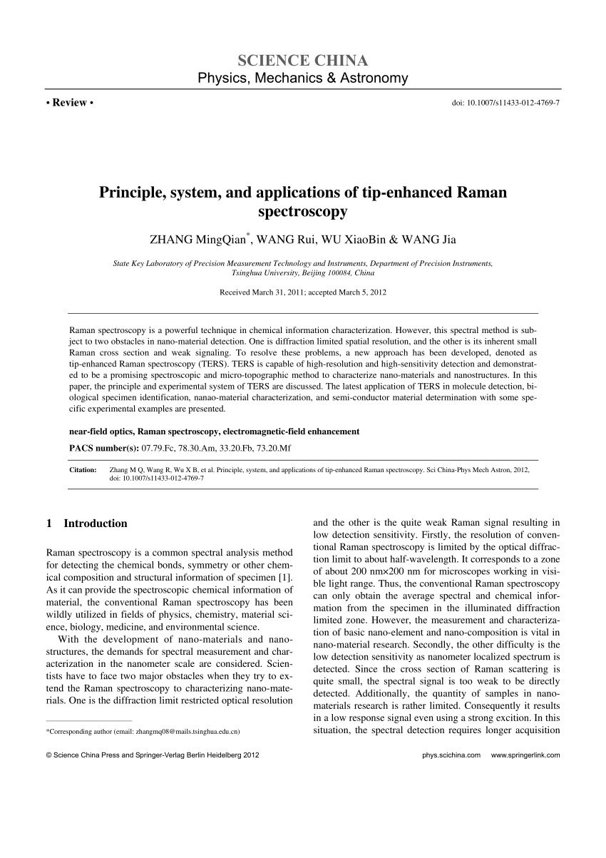 PDF) Principle, system, and applications of tip-enhanced Raman 