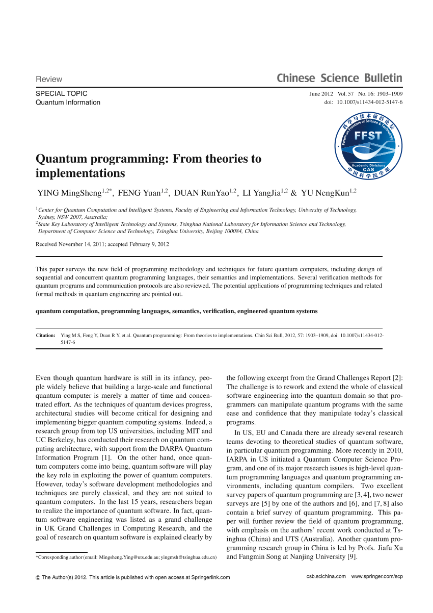 Pdf Quantum Programming From Theories To Implementations