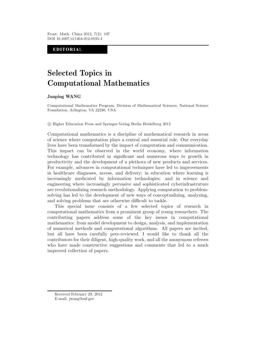 (PDF) Selected topics in computational mathematics