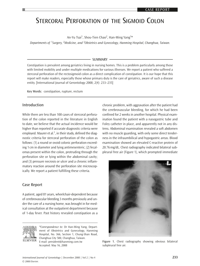 Pdf Stercoral Perforation Of The Sigmoid Colon 5004