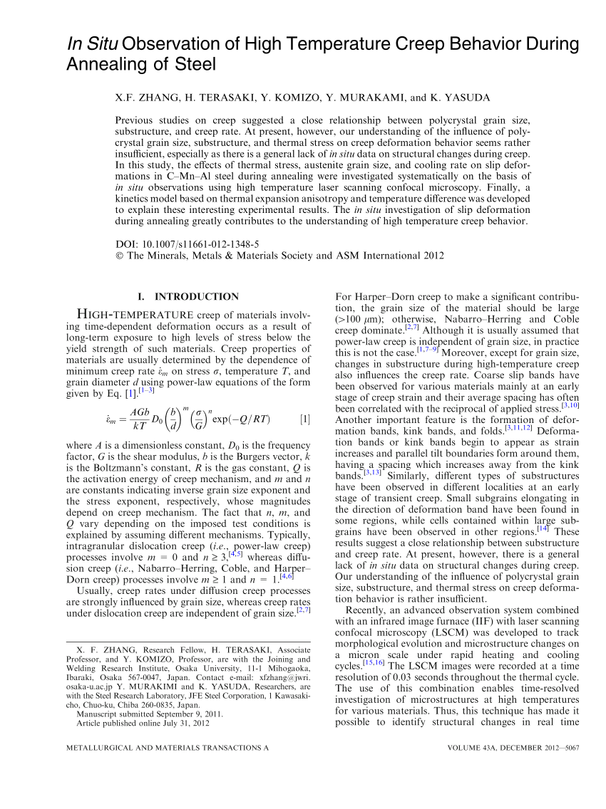 Stevenson Tale falsk PDF) In Situ Observation of High Temperature Creep Behavior During  Annealing of Steel