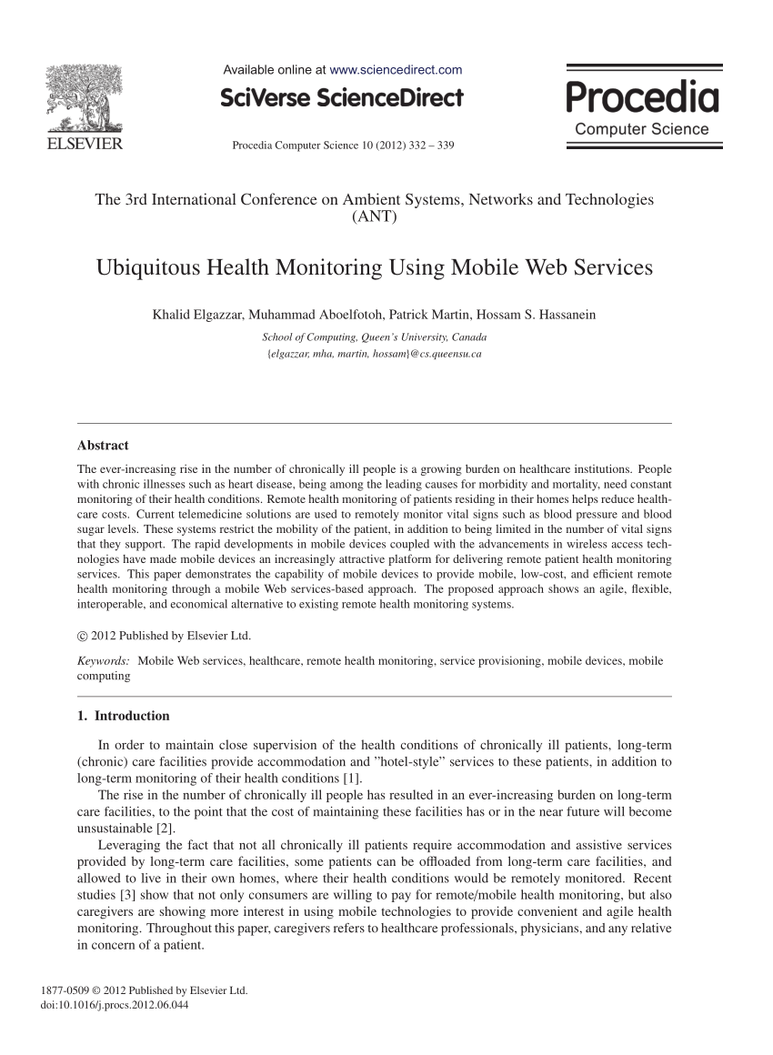 PDF) Ubiquitous Health Monitoring Using Mobile Web Services