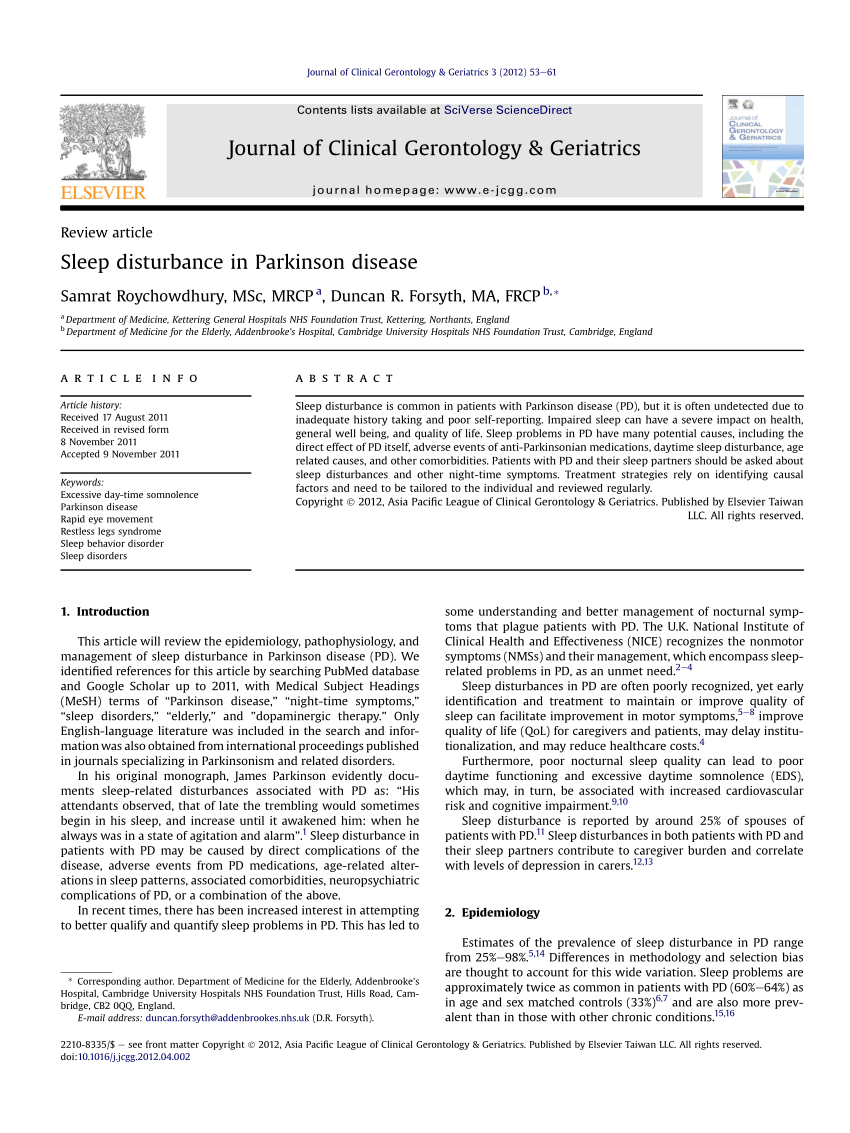 PDF) Sleep disturbance in Parkinson disease