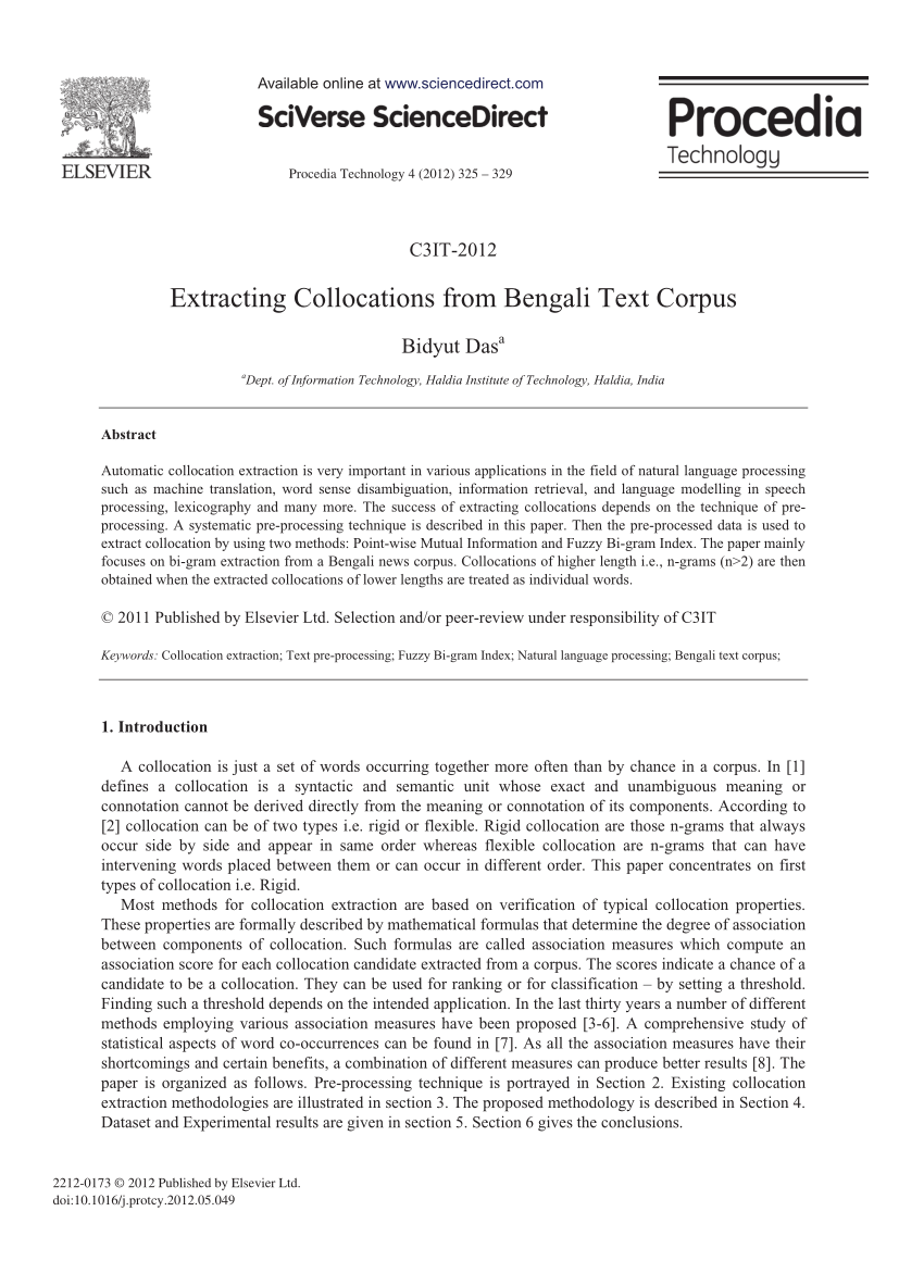 Pdf Extracting Collocations From Bengali Text Corpus