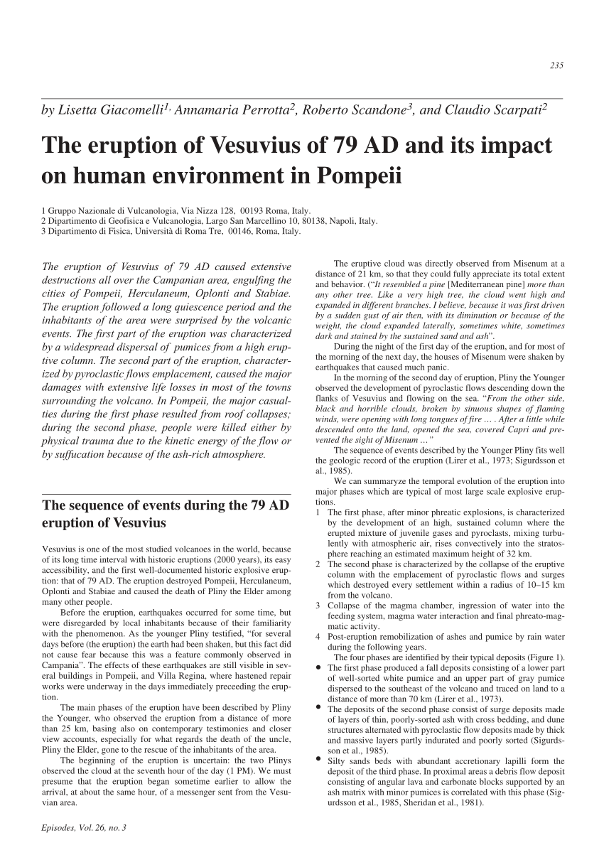Pdf The Eruption Of Vesuvius Of 79 Ad And Its Impact On Human