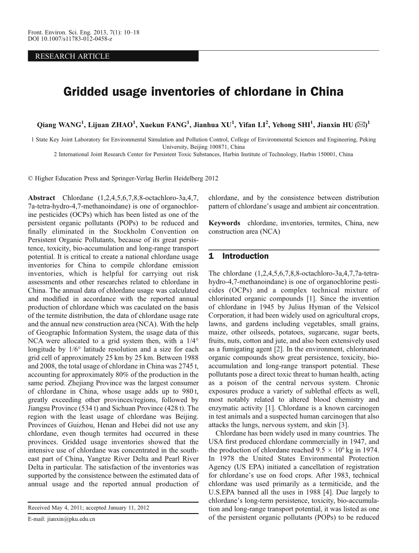 Pdf Gridded Usage Inventories Of Chlordane In China