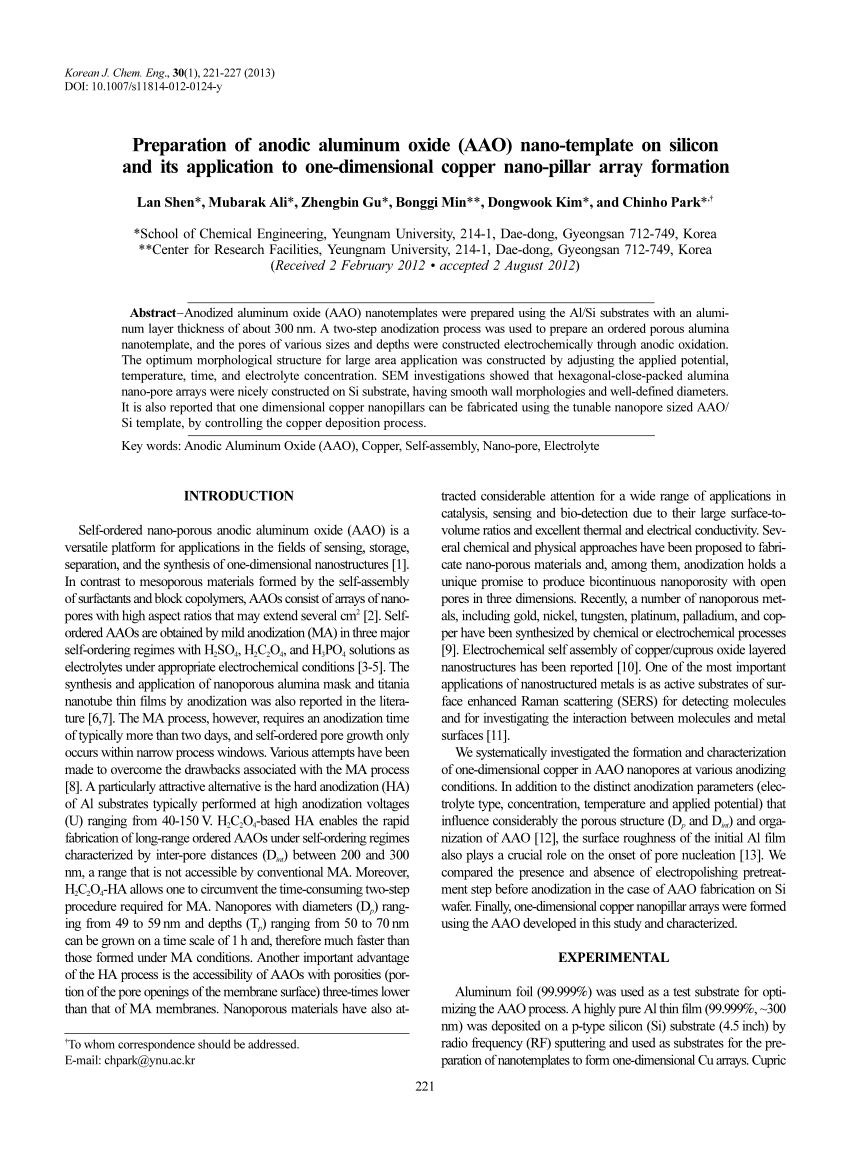 (PDF) Preparation of anodic aluminum oxide (AAO) nano-template on ...