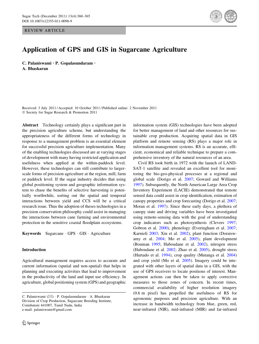 (PDF) Application of GPS and GIS in Sugarcane Agriculture