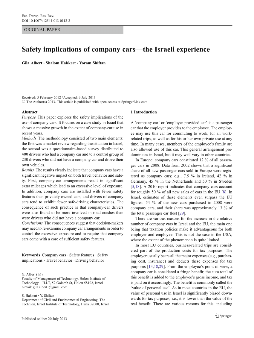 PDF) Safety implications of company cars—the Israeli experience
