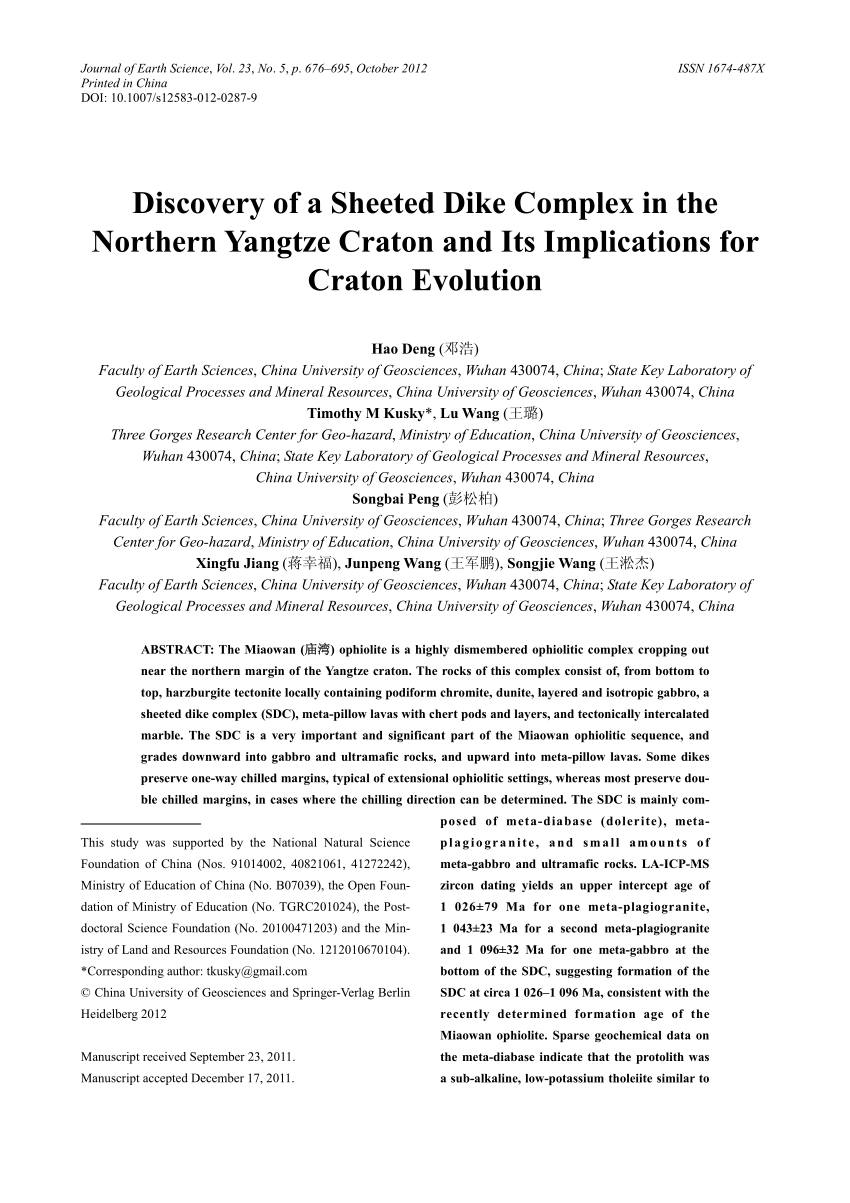 PDF) Discovery of a sheeted dike complex in the northern Yangtze ...