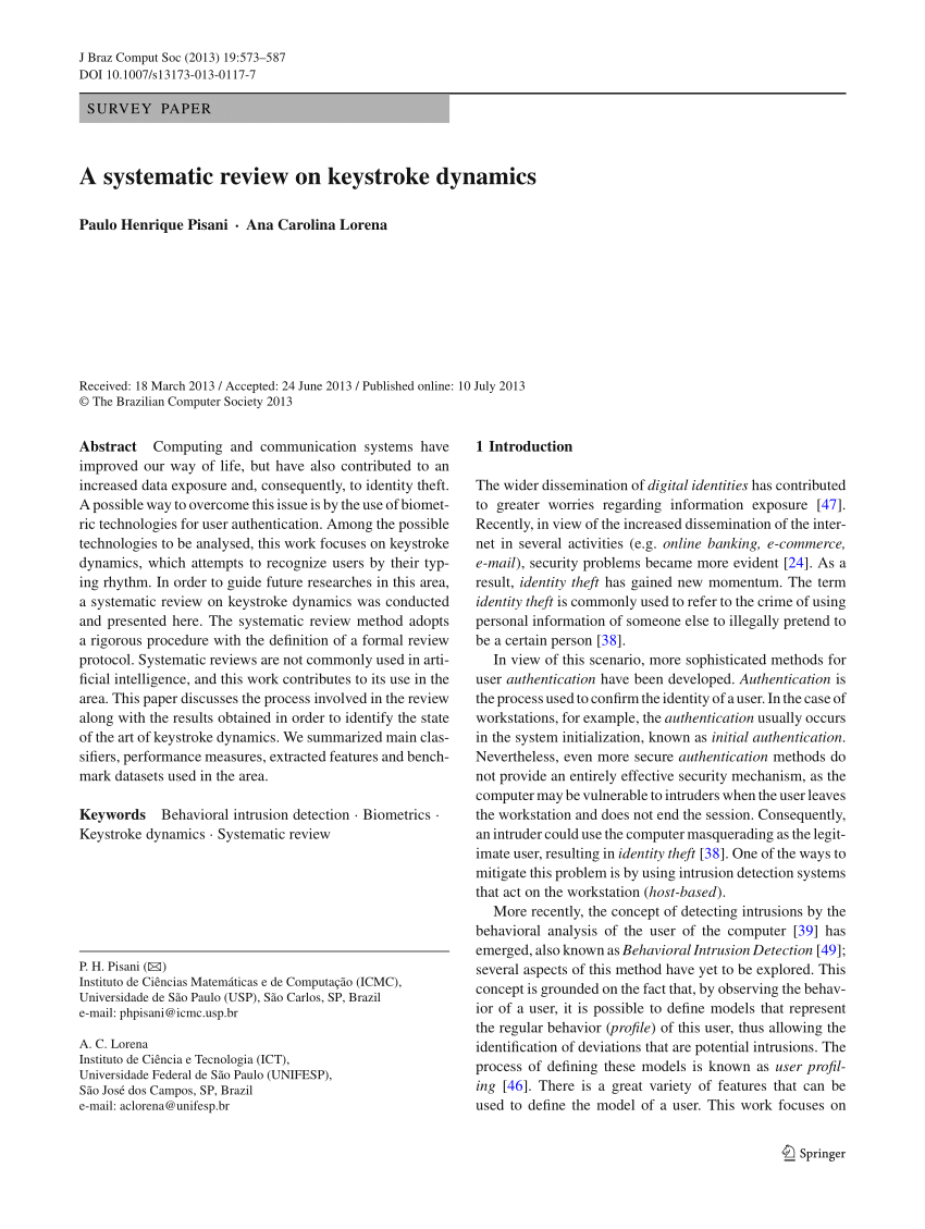 a systematic literature review on latest keystroke dynamics based models