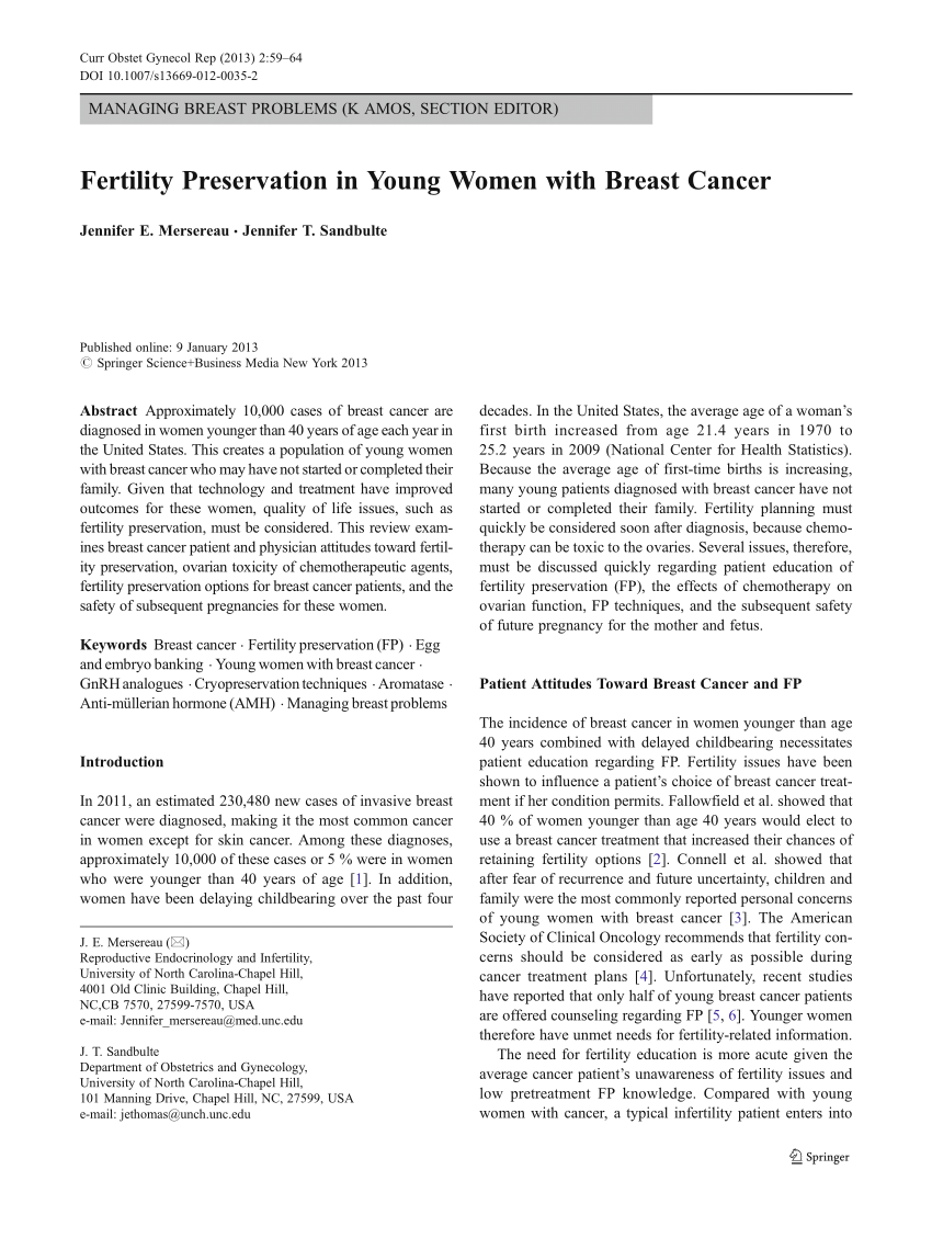 fertility and breast cancer a literature review of counseling preservation options and outcomes