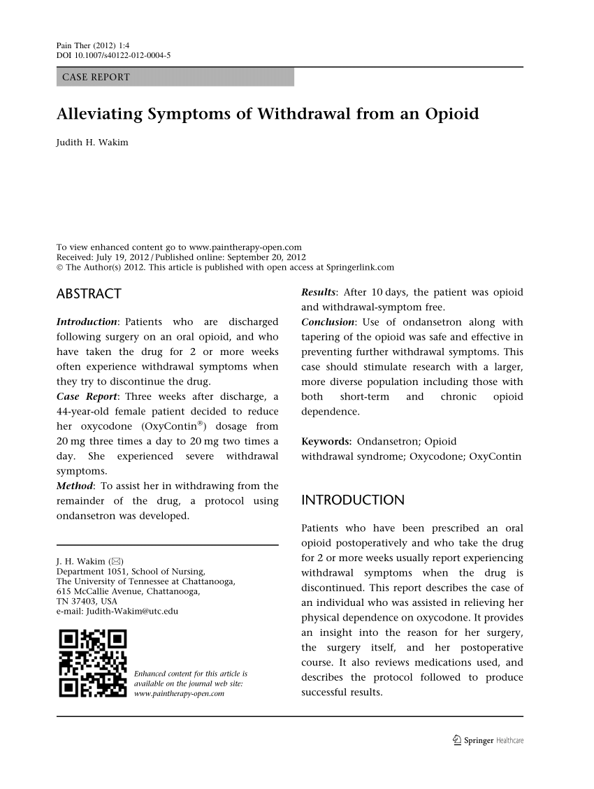 (PDF) Alleviating Symptoms of Withdrawal from an Opioid
