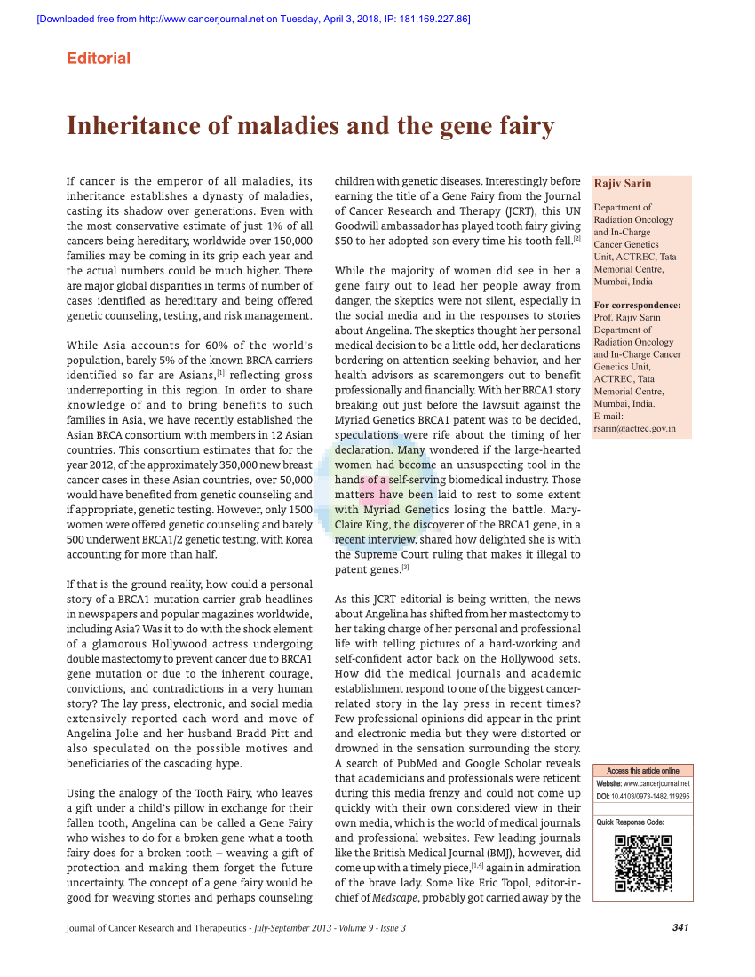 Pdf Inheritance Of Maladies And The Gene Fairy