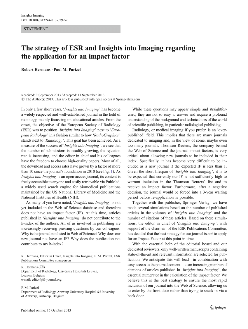 PDF The strategy of ESR and Insights into Imaging regarding the ...