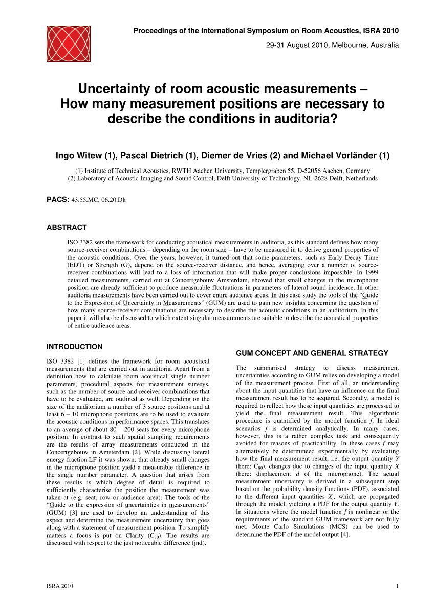 Pdf Uncertainty Of Room Acoustic Measurements How Many