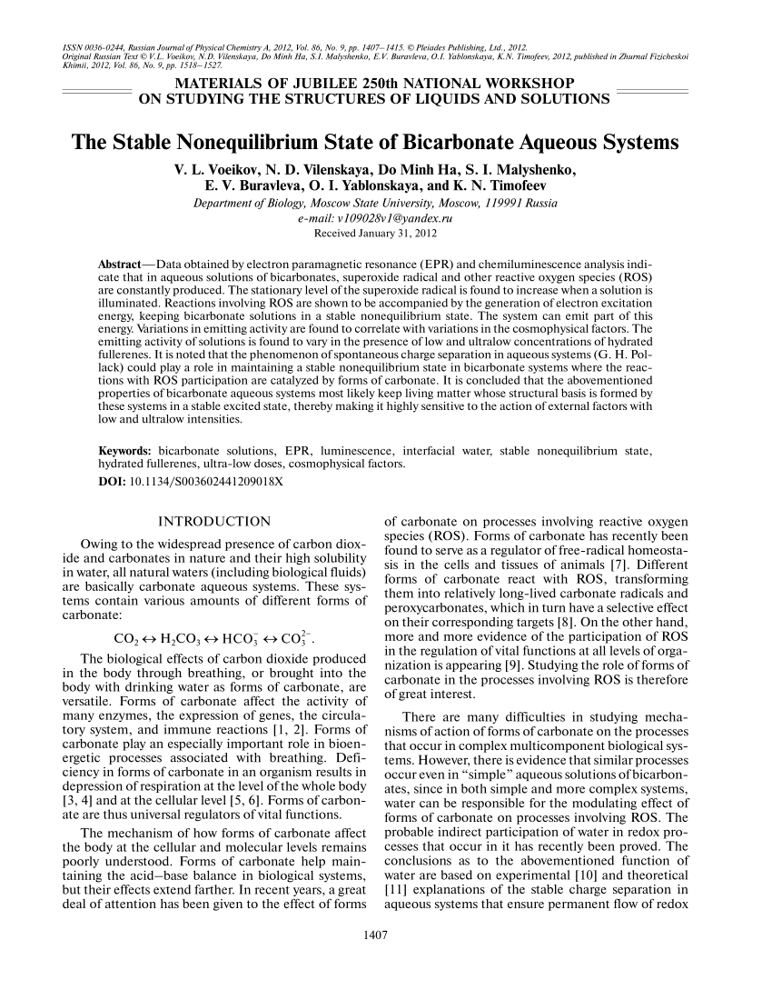 PDF) The stable nonequilibrium state of bicarbonate aqueous systems